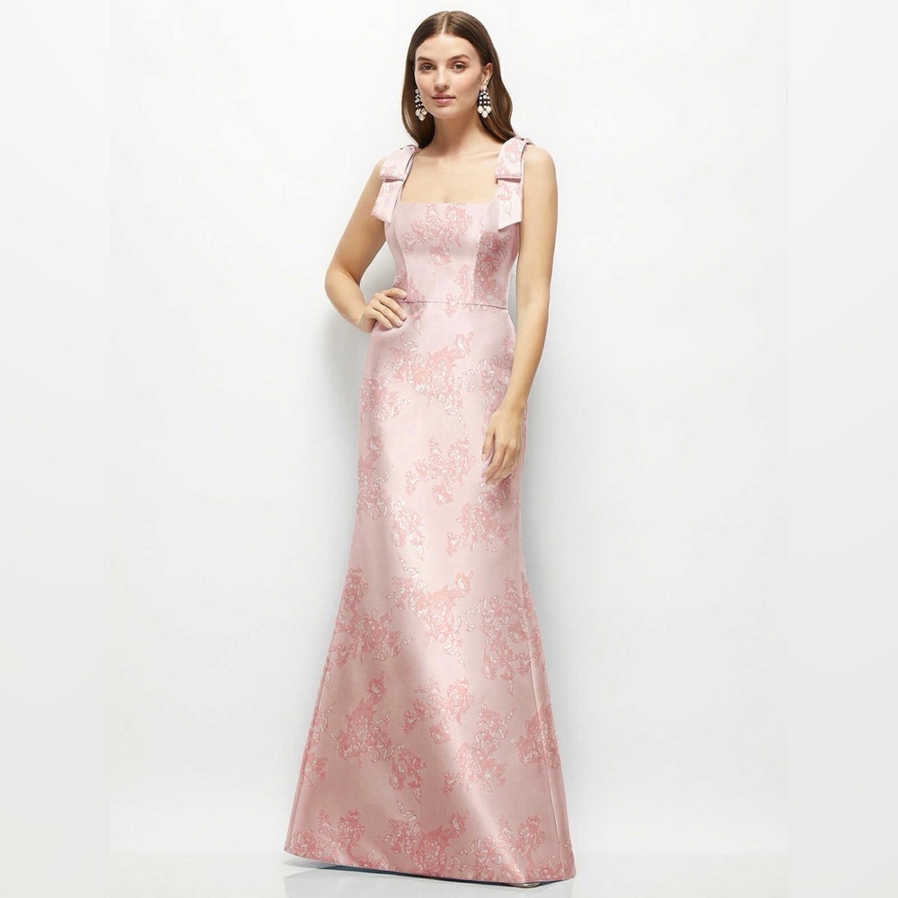 Floral Satin Fit and Flair Maxi Dress with Shoulder Bows Bow and Blossom Print